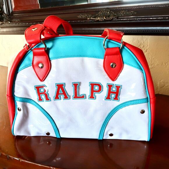 Ralph Lauren top handle bowling bag y2k 2000s color block Turquoise red white - Picture 1 of 6